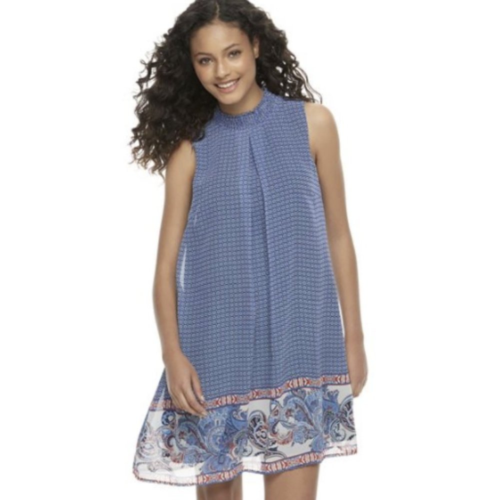 Speechless Smocked Mock Neck Shift Dress Sze Small